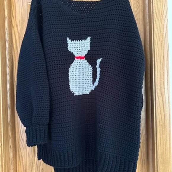 Crocheted Womens Chunky Black Cat Sweater Experiment New Handmade Pullover 3X - Picture 2 of 15